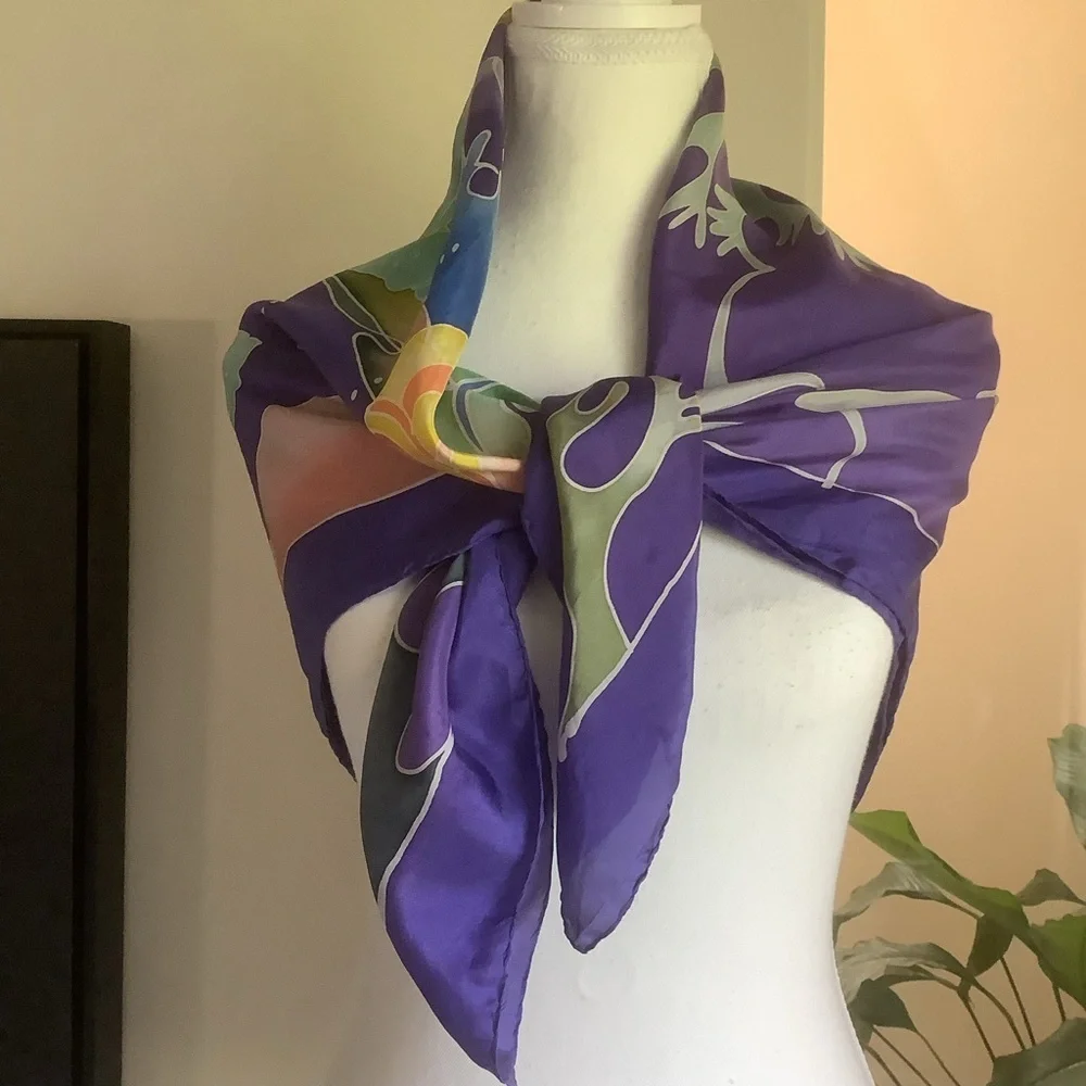 Purple Tropical Fish Design Hand Square Scarf
